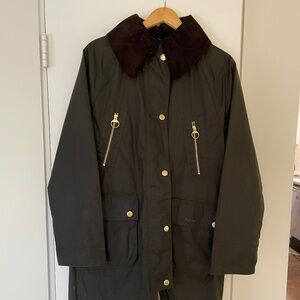 Barbour Ebberston Waxed Cotton Raincoat Women, US Size 8, Color: Ancient Olive